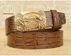 Cintura in pelle vintage da uomo con motivo coccodrillo e fibbia in metallo aquila artiglio.
