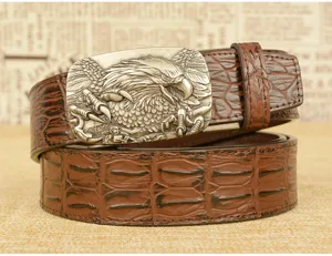 Cintura da uomo in pelle retro con fibbia ad artiglio d'aquila e motivo coccodrillo.
