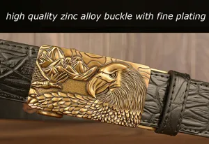 Retro eagle automatic buckle belt with crocodile pattern cowhide leather strap for men casual wear