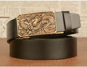 Men leather belt automatic buckle dragon design casual jeans business accessory stylish durable