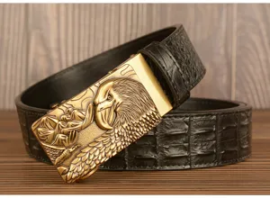 Men retro eagle automatic buckle leather belt with crocodile pattern for casual daily wear.