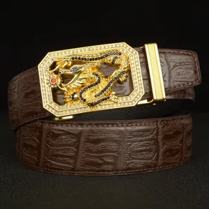 Men's luxury rhinestone dragon automatic buckle belt top layer cowhide leather business pants belt