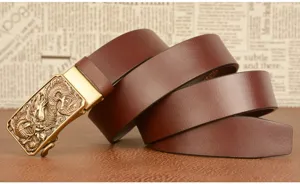 Men's leather belt automatic buckle casual dragon embossed belt for jeans business wear cowhide