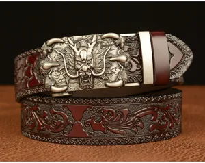 Dragon claw metal buckle men leather belt detail showcase luxury vintage brown strap