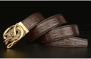 Men's crocodile pattern cowhide automatic buckle belt business casual leather belt detail