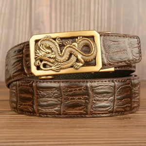 Men leather belt retro dragon automatic buckle crocodile pattern business casual trousers belt