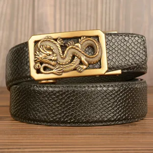 Men retro dragon automatic buckle belt top layer cowhide crocodile pattern business casual