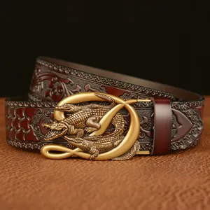 Vintage crocodile automatic buckle men belt genuine cowhide fashion jeans belt straps