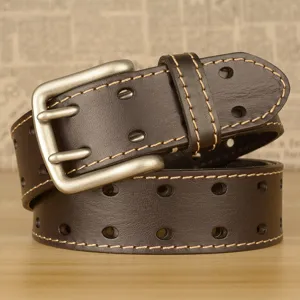 Cintura da uomo in vera pelle con fibbia a doppio ardiglione stile casual elegante