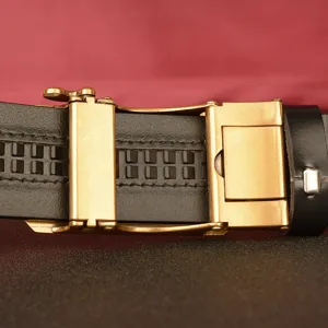 Men automatic buckle leather belt cowhide casual business pants strap with metal hardware main view