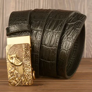 Men crocodile pattern leather belt automatic buckle retro casual waist belt daily