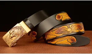 Men's genuine leather automatic buckle belt vintage eagle carved strap fashion jeans