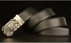 Men black leather belt with exquisite metal dragon claw automatic buckle for casual wear