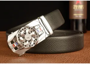 Men's genuine leather automatic belt with stylish rotating metal buckle business casual.
