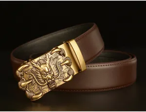 Men genuine leather belt with cool dragon claw automatic metal buckle for casual trousers daily wear