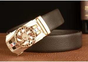 Men's top layer cowhide leather casual business belt with rotary metal buckle stylish.