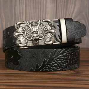 Men cowhide leather belt with dragon automatic buckle vintage casual waist belt for men.