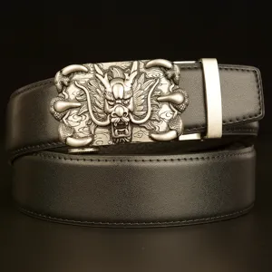 Men genuine leather belt with cool metallic dragon claw automatic buckle for casual wear