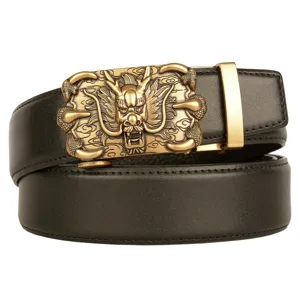 Men's genuine cowhide leather belt featuring a domineering dragon claw automatic metal buckle.
