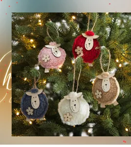 Ornamenti sospesi di pecora in feltro per albero di Natale, graziosi pendenti in lana.