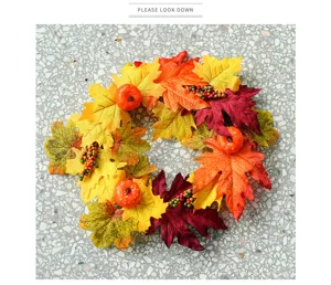 Autumn Maple Leaf Pumpkin Wreath Thanksgiving Halloween Home Decorative Garland Decor 1pcs