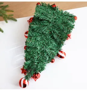 Inverted Christmas tree hanging decoration with red ornaments for holiday party indoor outdoor