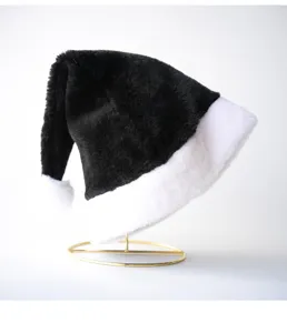 Black plush Santa hat detail, thickened rolled edge, soft short velvet for party decor.