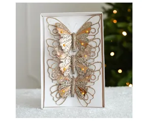 Pinzas de mariposa con purpurina dorada, hermosos adornos de malla doble para arbol.