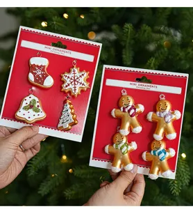 Kerst mini hangende ornamenten set met display kaart voor boom decoratie detail