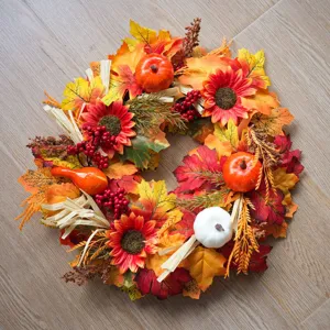Herfst Krans Kunstmatige Pompoen Esdoornbladeren Bessen Dennenappels Hangend Dankzeggingsdag Kerst Wanddecoratie Huis Feest Ornament