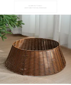 Plastic wicker Christmas tree collar base brown woven tree skirt holiday foot decoration box
