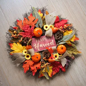 Herfst krans kunstmatige esdoornbladeren pompoenen dennenappels Thanksgiving muur decor