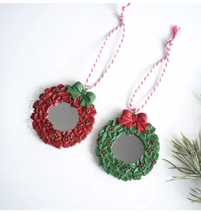 Kerstkrans spiegel hars hangend ornament set, feestelijke kerstboom decoratie hanger.