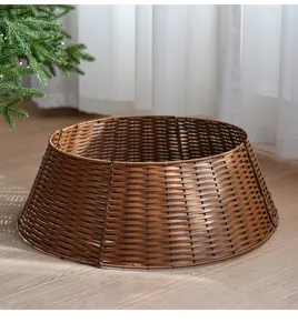 Plastic Rattan Christmas Tree Collar Basket Woven Tree Skirt Holiday Home Base Decor
