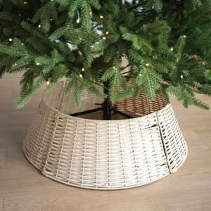 Minimalist Plastic Wicker Christmas Tree Collar Woven Tree Skirt Base Decoration Round Tapered Tree Ring For Xmas Party Home Hotel Decor