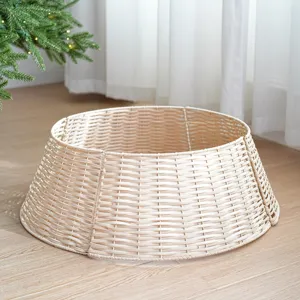 Plastic rattan Christmas tree collar minimalist woven tree skirt basket base holiday decor.
