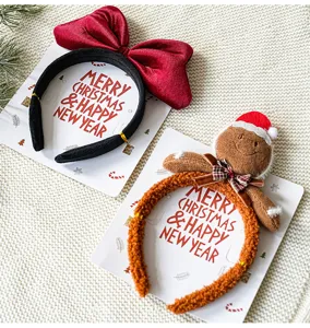 Χριστουγεννιάτικη βελούδινη στέκα γλυκός μπισκοτούλης κόκκινος φιόγκος παιδικά αξεσουάρ μαλλιών