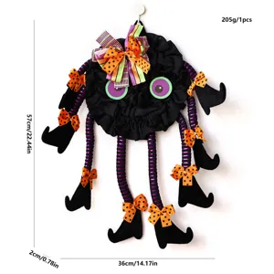 Halloween witch legs hanging wreath decoration festive party prop black mesh spider pendant