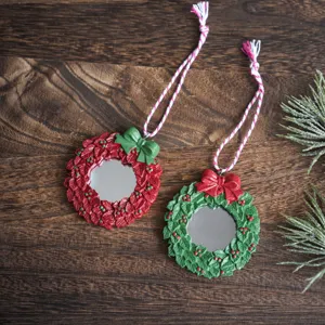 Kerstkrans hars hangend ornament met kleine spiegel voor boom vakantie huisdecoratie