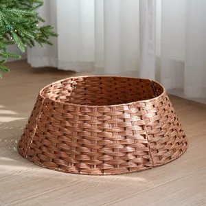 Plastic rattan Christmas tree collar woven base skirt holiday home decor basket detail view