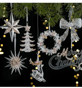 Suspensions de Noël transparentes en cristal avec paillettes pour décoration de sapin.