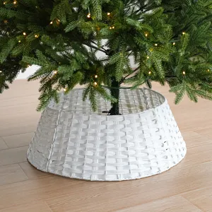 White plastic rattan Christmas tree collar basket holiday tree base minimalist decoration