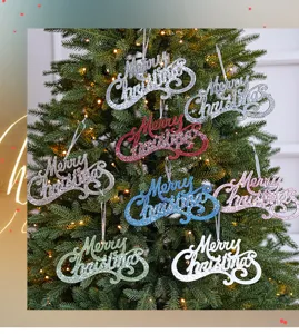 Christmas tree hanging ornaments glitter Merry Christmas letter signs holiday party decor