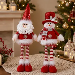 Simpatiche bambole di peluche telescopiche di Natale, Babbo Natale e pupazzo per decorazione.