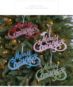 Glitter Merry Christmas hanging ornaments set, festive tree holiday decoration props 4 colors