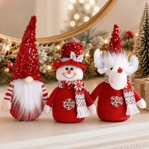 Ensemble de poupées en peluche de Noël, charmant gnome bonhomme de neige renne déco.