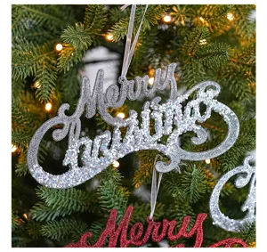 Glitter Merry Christmas hanging ornament for holiday tree decoration and festive party setup.