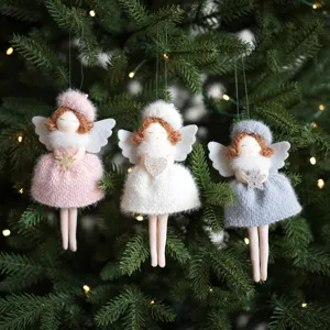 Weihnachten Plüsch Engel Puppe Hängende Dekoration Süß Strickrock Engel Federflügel Anhänger Weihnachtsbaum Deko Kinder Geschenk Festliche Feiertags Party Bedarf