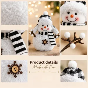 Weihnachten Plüsch Schneemann Puppe Dekoration mit schwarz weißem kariertem Hut Schal.