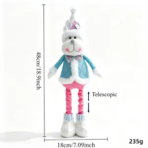 Bambola di peluche telescopica di Natale, altezza 48cm con gambe allungabili e cappotto blu.